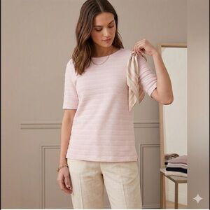 Charter Club Women’s M Pink 100% Pima Cotton Textured Short Sleeve Crew Neck Top